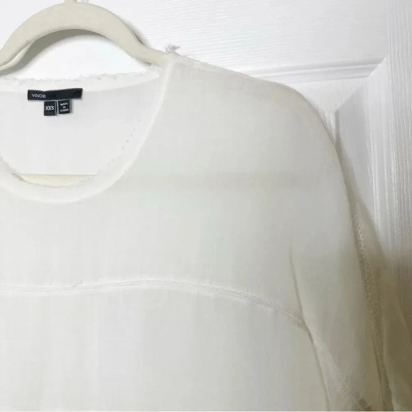 VINCE 100% Ramie White Lace Insert Boxy Top Size XXS Minimalist Quiet Luxury‎ - Picture 3 of 7